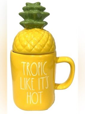 Rae Dunn Tropic Like It’s Hot Pineapple Mug with Lid, NEW